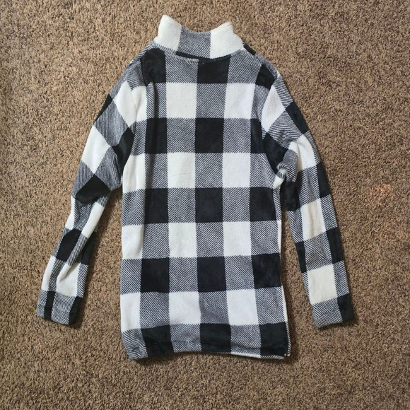 Women's Black White Plaid Fleece 1/4 Zip Sweatshirt S - Picture 4 of 4